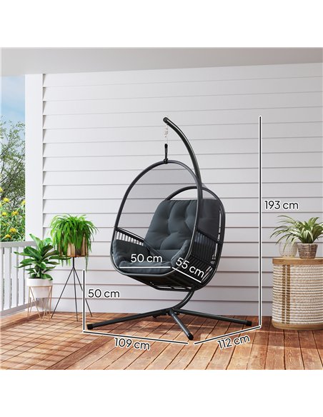 Outsunny Hanging Egg Chair Outdoor Indoor, Swing Hammock Chair with Stand, Cushions, Lumbar Pillow, Adjustable Height and Steel  - pic 163642 | FastDaddyshop