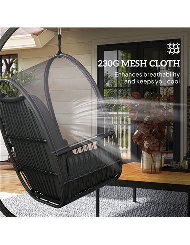 Outsunny Hanging Egg Chair Outdoor Indoor, Swing Hammock Chair with Stand, Cushions, Lumbar Pillow, Adjustable Height and Steel 