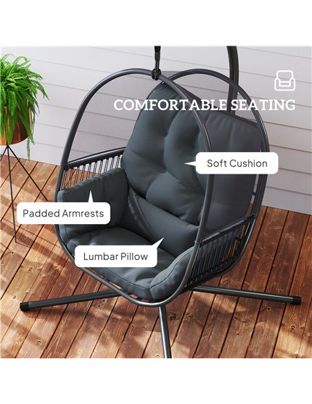 Outsunny Hanging Egg Chair Outdoor Indoor, Swing Hammock Chair with Stand, Cushions, Lumbar Pillow, Adjustable Height and Steel  - pic 163644 | FastDaddyshop