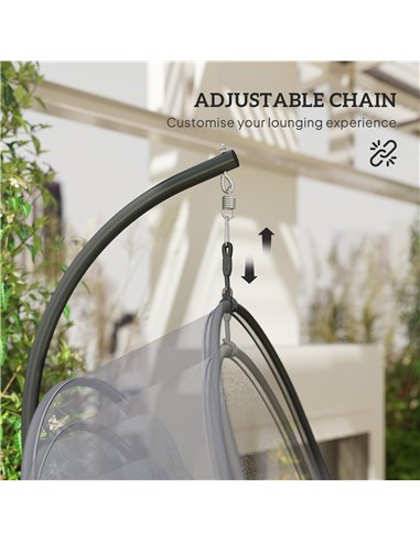 Outsunny Hanging Egg Chair Outdoor Indoor, Swing Hammock Chair with Stand, Cushions, Lumbar Pillow, Adjustable Height and Steel 