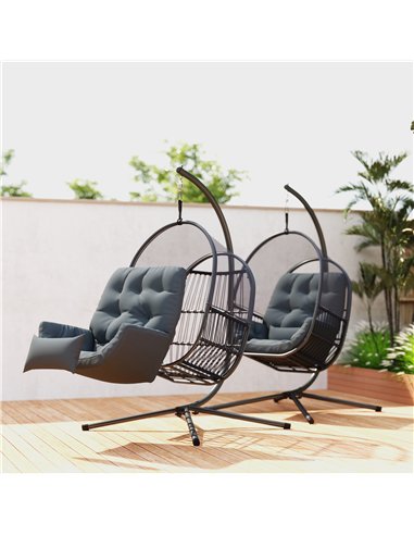 Outsunny Hanging Egg Chair Outdoor Indoor, Swing Hammock Chair with Stand, Cushions, Lumbar Pillow, Adjustable Height and Steel 