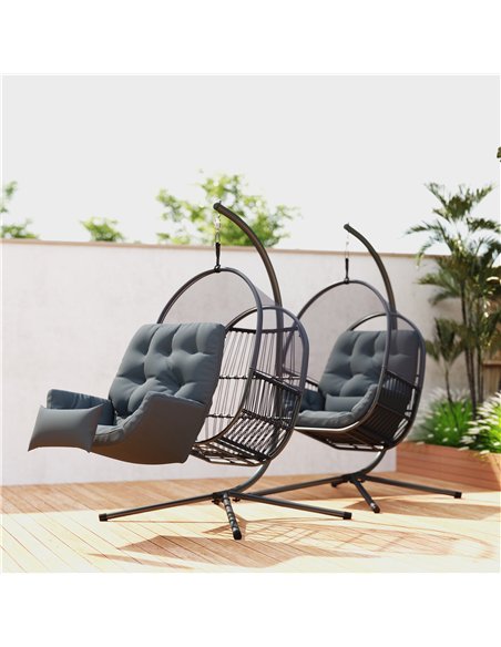 Outsunny Hanging Egg Chair Outdoor Indoor, Swing Hammock Chair with Stand, Cushions, Lumbar Pillow, Adjustable Height and Steel  - pic 163647 | FastDaddyshop