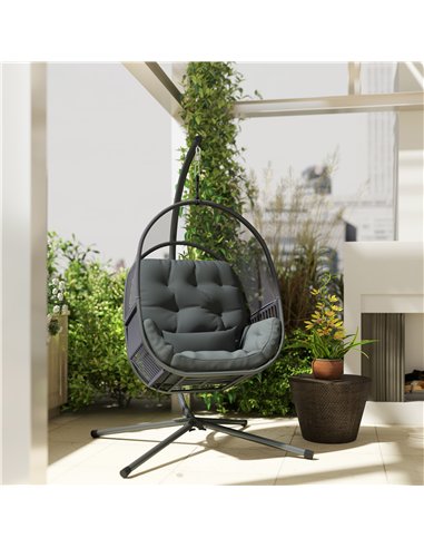 Outsunny Hanging Egg Chair Outdoor Indoor, Swing Hammock Chair with Stand, Cushions, Lumbar Pillow, Adjustable Height and Steel 