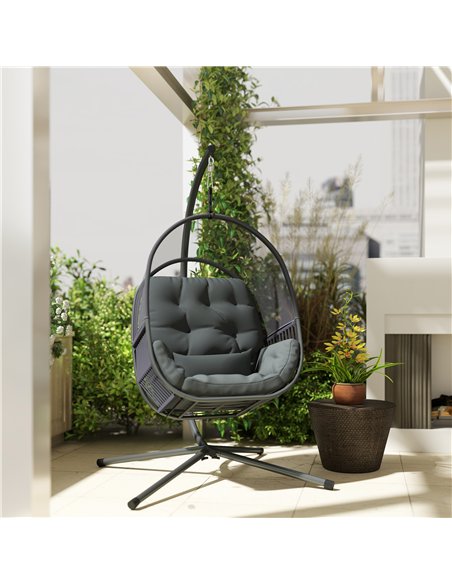 Outsunny Hanging Egg Chair Outdoor Indoor, Swing Hammock Chair with Stand, Cushions, Lumbar Pillow, Adjustable Height and Steel  - pic 163648 | FastDaddyshop