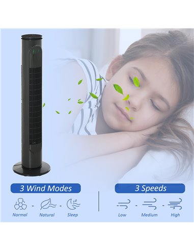 HOMCOM 30'' Freestanding Tower Fan, 3 Speed 3 Mode, 10h Timer, 70 Degree Oscillation, LED Light, 5M Remote Controller, Dark Grey
