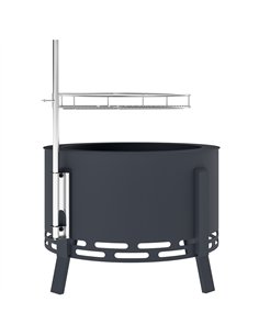 Outsunny Portable Fire Pit, 58 cm Round Firepit with Grill Grate, Fire Bowl with Ash Catcher and Poker, Fire Pit BBQ for Garden 