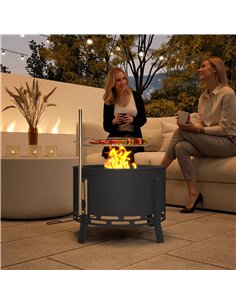 Outsunny Portable Fire Pit, 58 cm Round Firepit with Grill Grate, Fire Bowl with Ash Catcher and Poker, Fire Pit BBQ for Garden  2