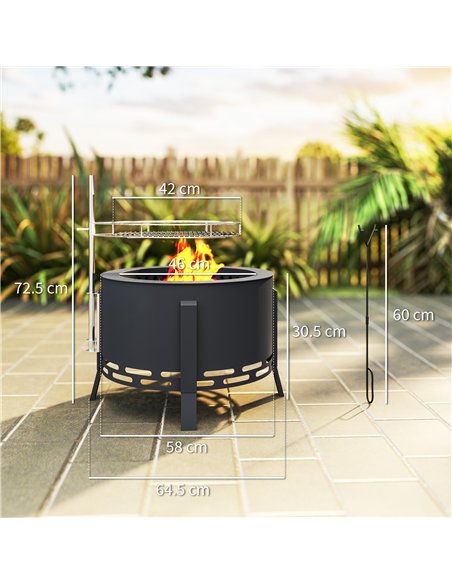 Outsunny Portable Fire Pit, 58 cm Round Firepit with Grill Grate, Fire Bowl with Ash Catcher and Poker, Fire Pit BBQ for Garden  - pic 163678 | FastDaddyshop