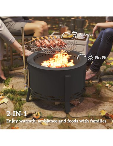 Outsunny Portable Fire Pit, 58 cm Round Firepit with Grill Grate, Fire Bowl with Ash Catcher and Poker, Fire Pit BBQ for Garden 