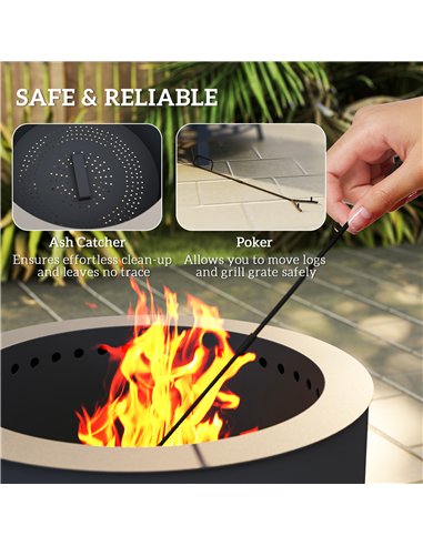 Outsunny Portable Fire Pit, 58 cm Round Firepit with Grill Grate, Fire Bowl with Ash Catcher and Poker, Fire Pit BBQ for Garden 