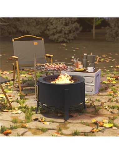 Outsunny Portable Fire Pit, 58 cm Round Firepit with Grill Grate, Fire Bowl with Ash Catcher and Poker, Fire Pit BBQ for Garden 