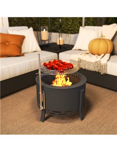 Outsunny Portable Fire Pit, 58 cm Round Firepit with Grill Grate, Fire Bowl with Ash Catcher and Poker, Fire Pit BBQ for Garden 