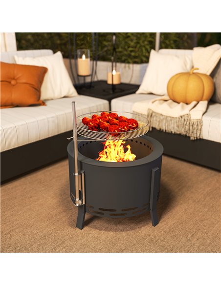 Outsunny Portable Fire Pit, 58 cm Round Firepit with Grill Grate, Fire Bowl with Ash Catcher and Poker, Fire Pit BBQ for Garden  - pic 163683 | FastDaddyshop