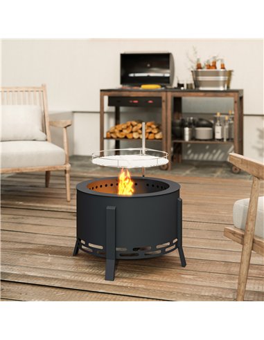 Outsunny Portable Fire Pit, 58 cm Round Firepit with Grill Grate, Fire Bowl with Ash Catcher and Poker, Fire Pit BBQ for Garden 