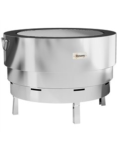 Outsunny Stainless Steel Wood-burning Fire Pit with Fire Poker - Silver