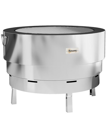 Outsunny Stainless Steel Wood-burning Fire Pit with Fire Poker - Silver - pic 163694 | FastDaddyshop