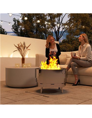 Outsunny Stainless Steel Wood-burning Fire Pit with Fire Poker - Silver