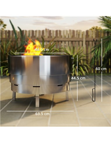 Outsunny Stainless Steel Wood-burning Fire Pit with Fire Poker - Silver