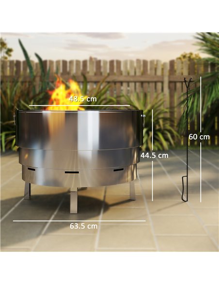 Outsunny Stainless Steel Wood-burning Fire Pit with Fire Poker - Silver - pic 163696 | FastDaddyshop