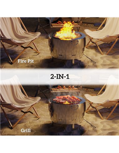 Outsunny Stainless Steel Wood-burning Fire Pit with Fire Poker - Silver