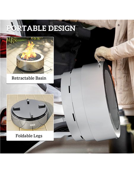 Outsunny Stainless Steel Wood-burning Fire Pit with Fire Poker - Silver - pic 163698 | FastDaddyshop