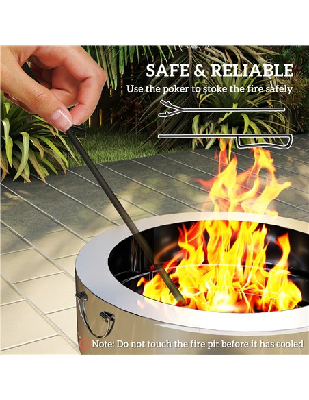 Outsunny Stainless Steel Wood-burning Fire Pit with Fire Poker - Silver - pic 163699 | FastDaddyshop