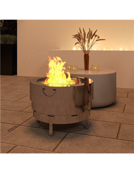 Outsunny Stainless Steel Wood-burning Fire Pit with Fire Poker - Silver - pic 163700 | FastDaddyshop