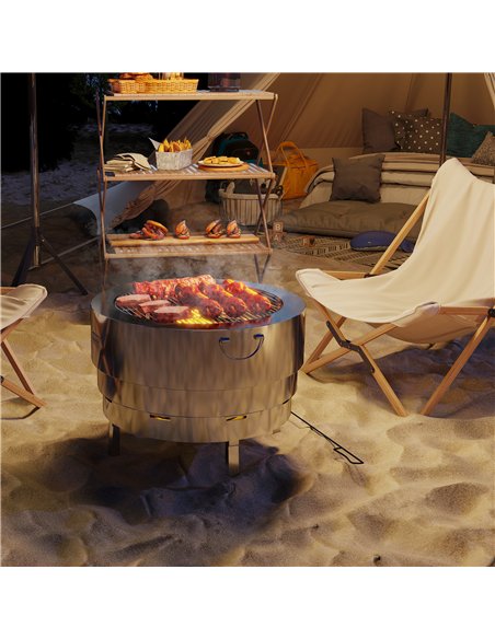 Outsunny Stainless Steel Wood-burning Fire Pit with Fire Poker - Silver - pic 163701 | FastDaddyshop