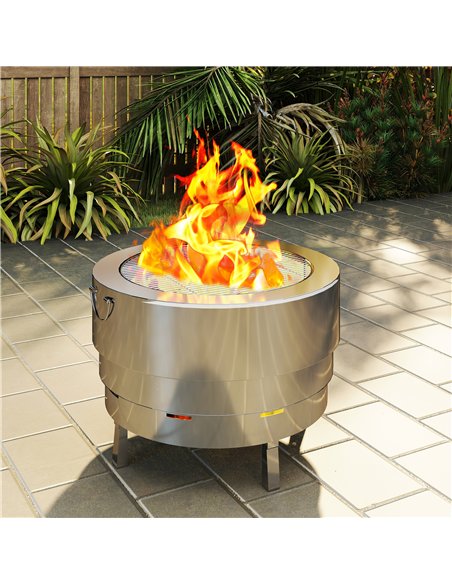 Outsunny Stainless Steel Wood-burning Fire Pit with Fire Poker - Silver - pic 163702 | FastDaddyshop
