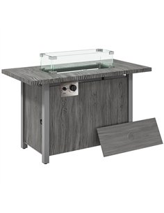 Outsunny 50,000 BTU Gas Fire Pit Table with Cover and Glass Screen - Dark Grey