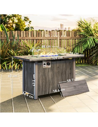 Outsunny 50,000 BTU Gas Fire Pit Table with Cover and Glass Screen - Dark Grey
