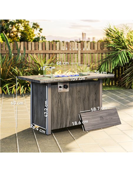 Outsunny 50,000 BTU Gas Fire Pit Table with Cover and Glass Screen - Dark Grey - pic 163714 | FastDaddyshop