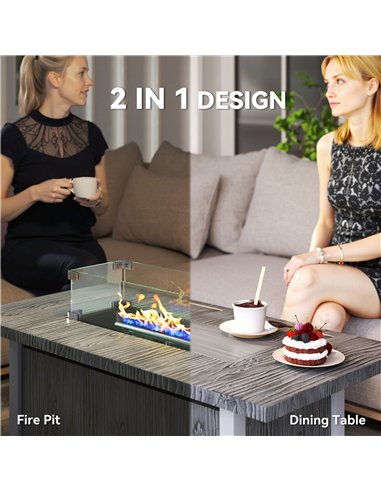Outsunny 50,000 BTU Gas Fire Pit Table with Cover and Glass Screen - Dark Grey