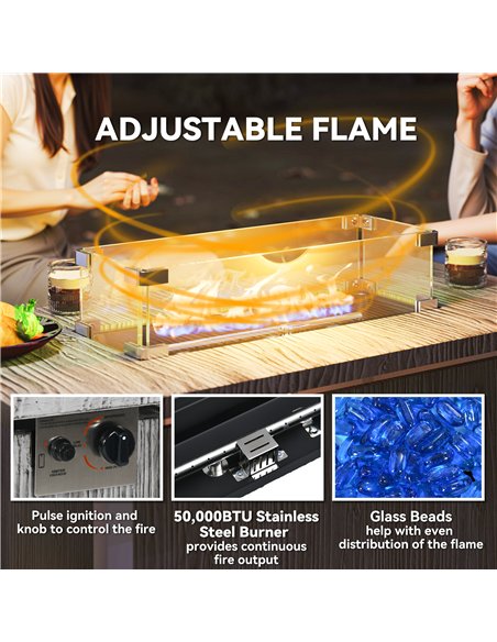 Outsunny 50,000 BTU Gas Fire Pit Table with Cover and Glass Screen - Dark Grey - pic 163716 | FastDaddyshop