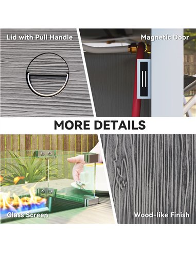 Outsunny 50,000 BTU Gas Fire Pit Table with Cover and Glass Screen - Dark Grey