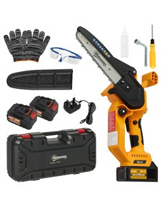 Outsunny 8 Inch Electric Chainsaw, Cordless Chain Saw with Brushless Motor, 2 4.0Ah Batteries and Safety Lock, Handheld Portable