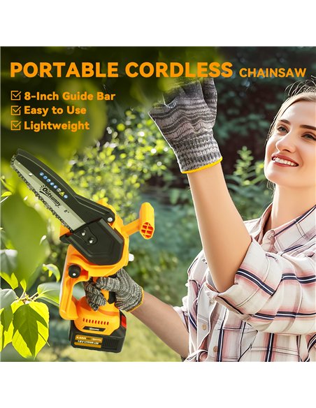 Outsunny 8 Inch Electric Chainsaw, Cordless Chain Saw with Brushless Motor, 2 4.0Ah Batteries and Safety Lock, Handheld Portable - pic 163737 | FastDaddyshop