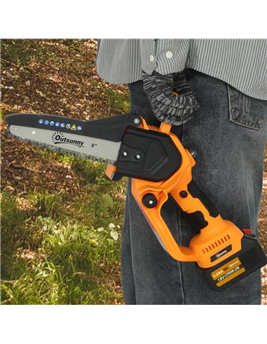 Outsunny 8 Inch Electric Chainsaw, Cordless Chain Saw with Brushless Motor, 2 4.0Ah Batteries and Safety Lock, Handheld Portable