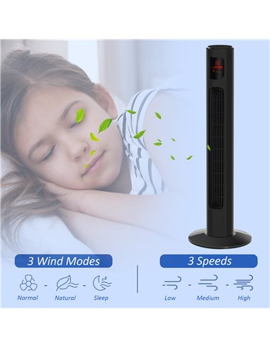 HOMCOM 38'' Freestanding Tower Fan, 3 Speed 3 Mode, 12h Timer, 70 Degree Oscillation, LED Panel, 5M Remote Controller, Dark Grey