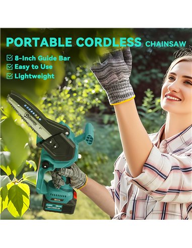 Outsunny 8 Inch Electric Chainsaw, Cordless Chain Saw with Brushless Motor, 2 4.0Ah Batteries and Safety Lock, Handheld Portable