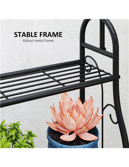 Outsunny 3 Tier Plant Stand with Hanging Rod and Hooks, Metal Plant Rack Shelf, Ladder Flower Pot for Indoor Outdoor Porch Balco - pic 163762 | FastDaddyshop