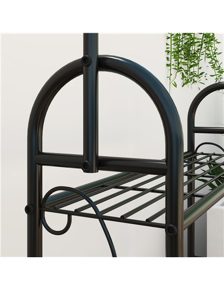 Outsunny 3 Tier Plant Stand with Hanging Rod and Hooks, Metal Plant Rack Shelf, Ladder Flower Pot for Indoor Outdoor Porch Balco - pic 163764 | FastDaddyshop