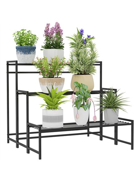 Outsunny Three-Tier Metal Plant Shelf - Black - pic 163766 | FastDaddyshop
