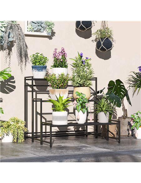 Outsunny Three-Tier Metal Plant Shelf - Black - pic 163767 | FastDaddyshop