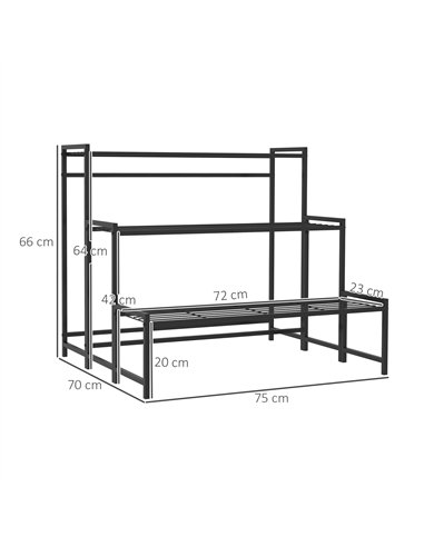 Outsunny Three-Tier Metal Plant Shelf - Black