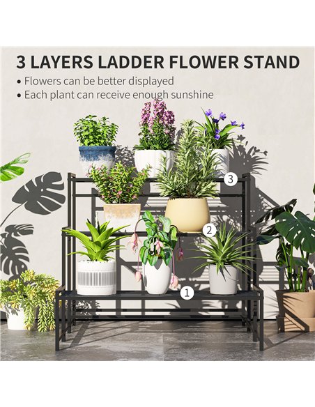 Outsunny Three-Tier Metal Plant Shelf - Black - pic 163769 | FastDaddyshop