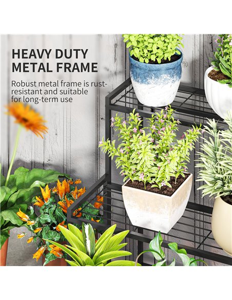 Outsunny Three-Tier Metal Plant Shelf - Black - pic 163770 | FastDaddyshop