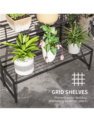 Outsunny Three-Tier Metal Plant Shelf - Black