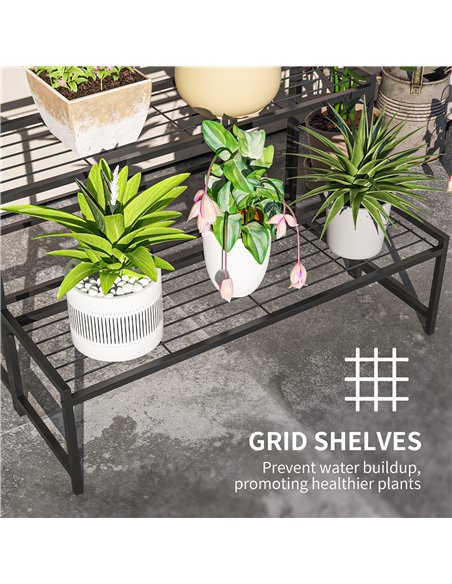 Outsunny Three-Tier Metal Plant Shelf - Black - pic 163771 | FastDaddyshop