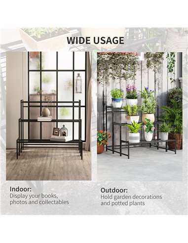 Outsunny Three-Tier Metal Plant Shelf - Black